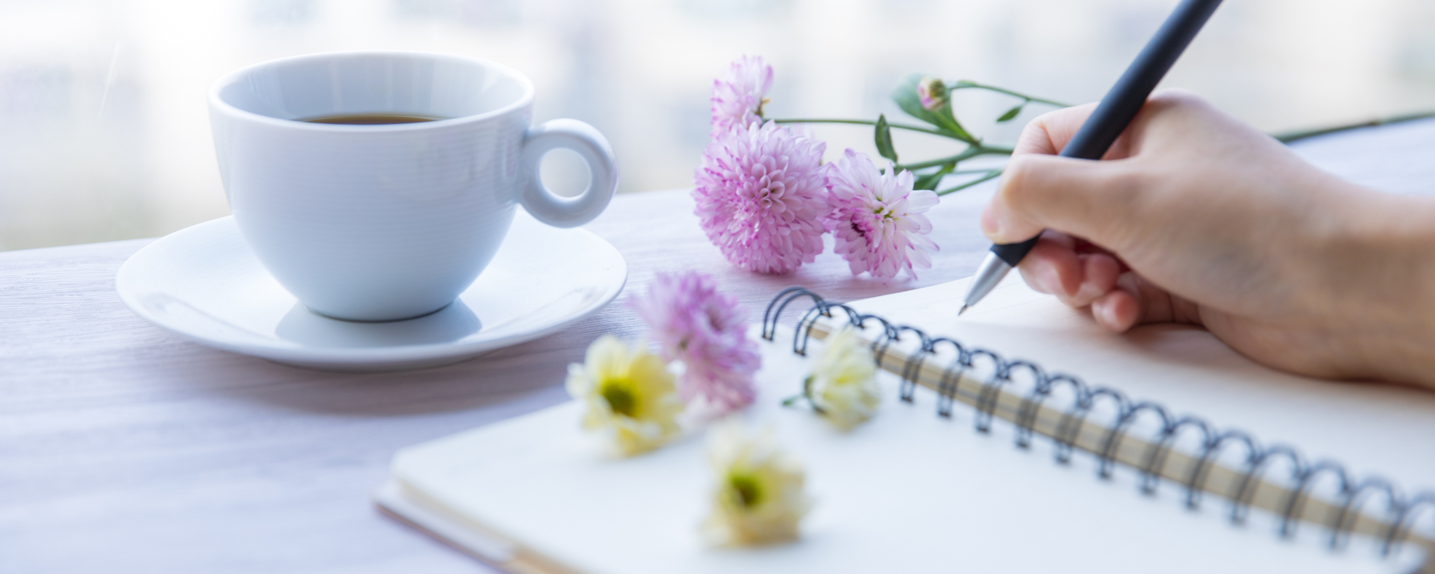 Copy writing pen and coffee