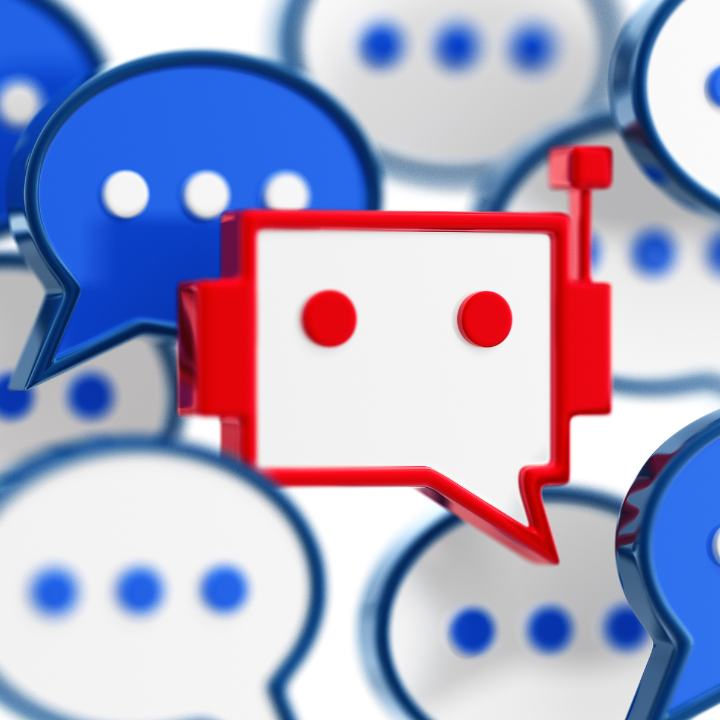 Chatbot in middle of speech bubbles