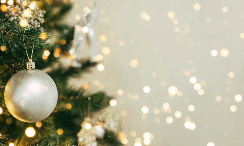 Christmas tree and bauble close up